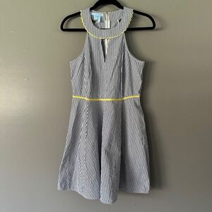 Draper James Seersucker Payton Dress |‎ Blue + White + Yellow Trim